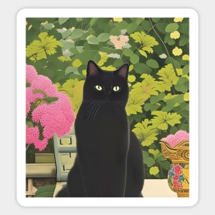 Black Cat in a Japanese Garden Sticker